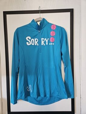 Sorrt Not Sorry Pickleball Sport-Tek Turquoise Ladies Performance Half Zip Top